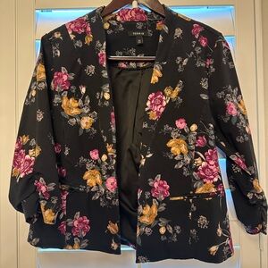 Torrid Black Blazer w/Maroon and Gold Floral Accents. Size 00